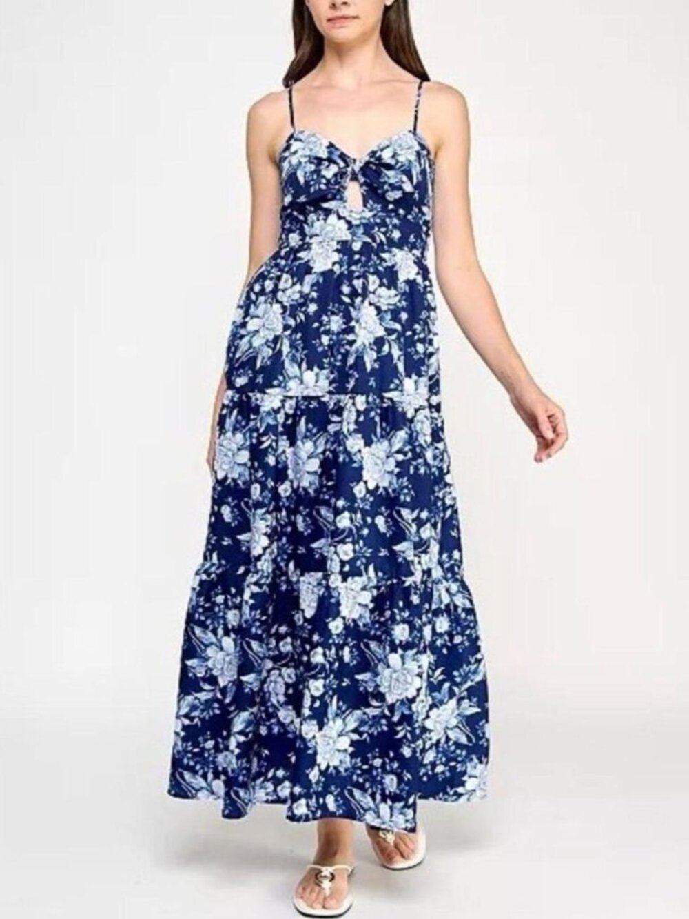 Trixxi Blue and White Floral Maxi Dress with Keyhole-Sz. Large